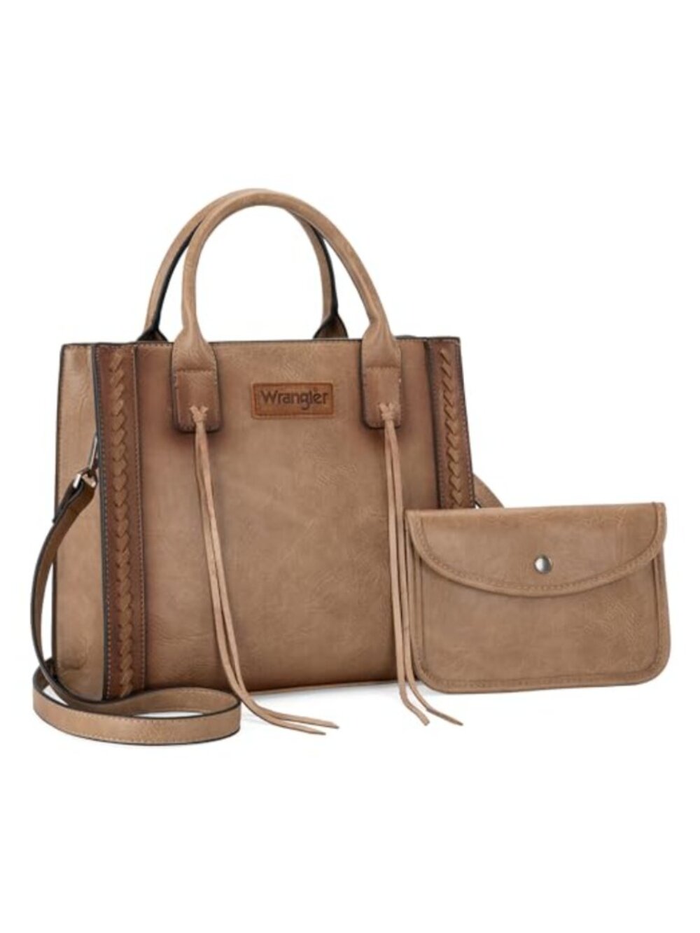 Distressed Vegan Leather Western Tote Bag Whipstitch Tassels Shoulder Purse